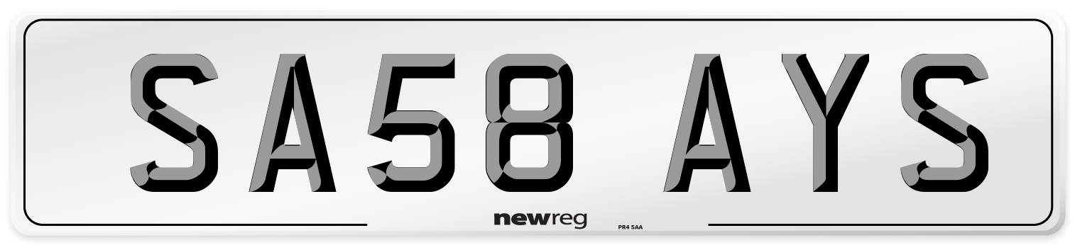 SA58 AYS Number Plate from New Reg